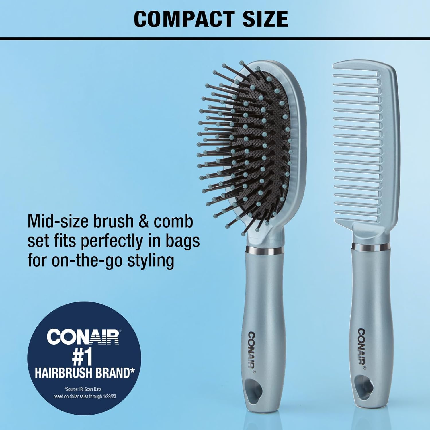 Conair Detangle & Style hair brush set - wide tooth comb and travel hair brush - Detangling Brush and Comb Set - Color at random - 2 Count-1