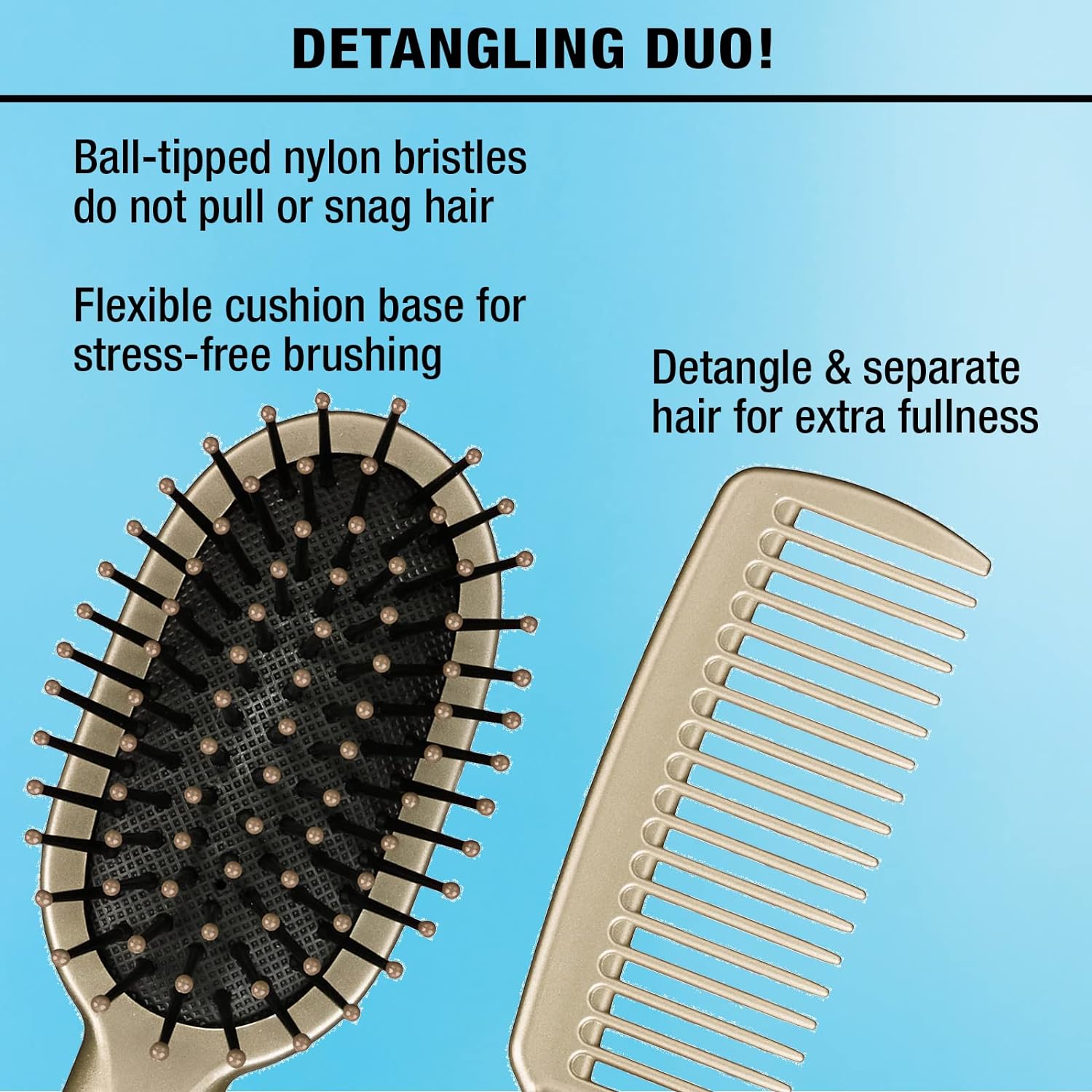 Conair Detangle & Style hair brush set - wide tooth comb and travel hair brush - Detangling Brush and Comb Set - Color at random - 2 Count-2