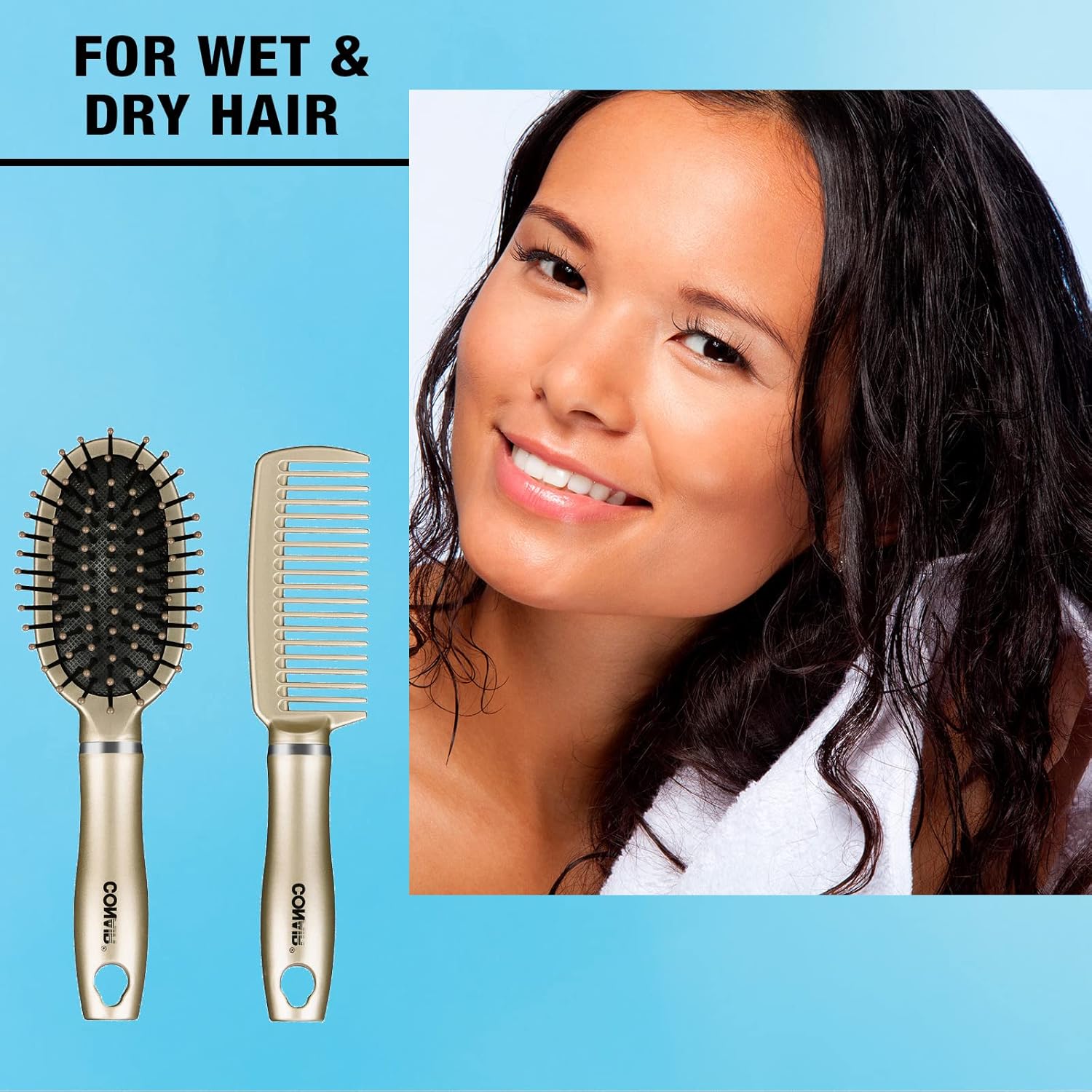 Conair Detangle & Style hair brush set - wide tooth comb and travel hair brush - Detangling Brush and Comb Set - Color at random - 2 Count-3