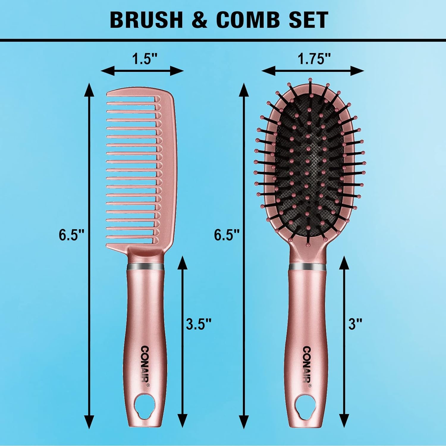 Conair Detangle & Style hair brush set - wide tooth comb and travel hair brush - Detangling Brush and Comb Set - Color at random - 2 Count-4