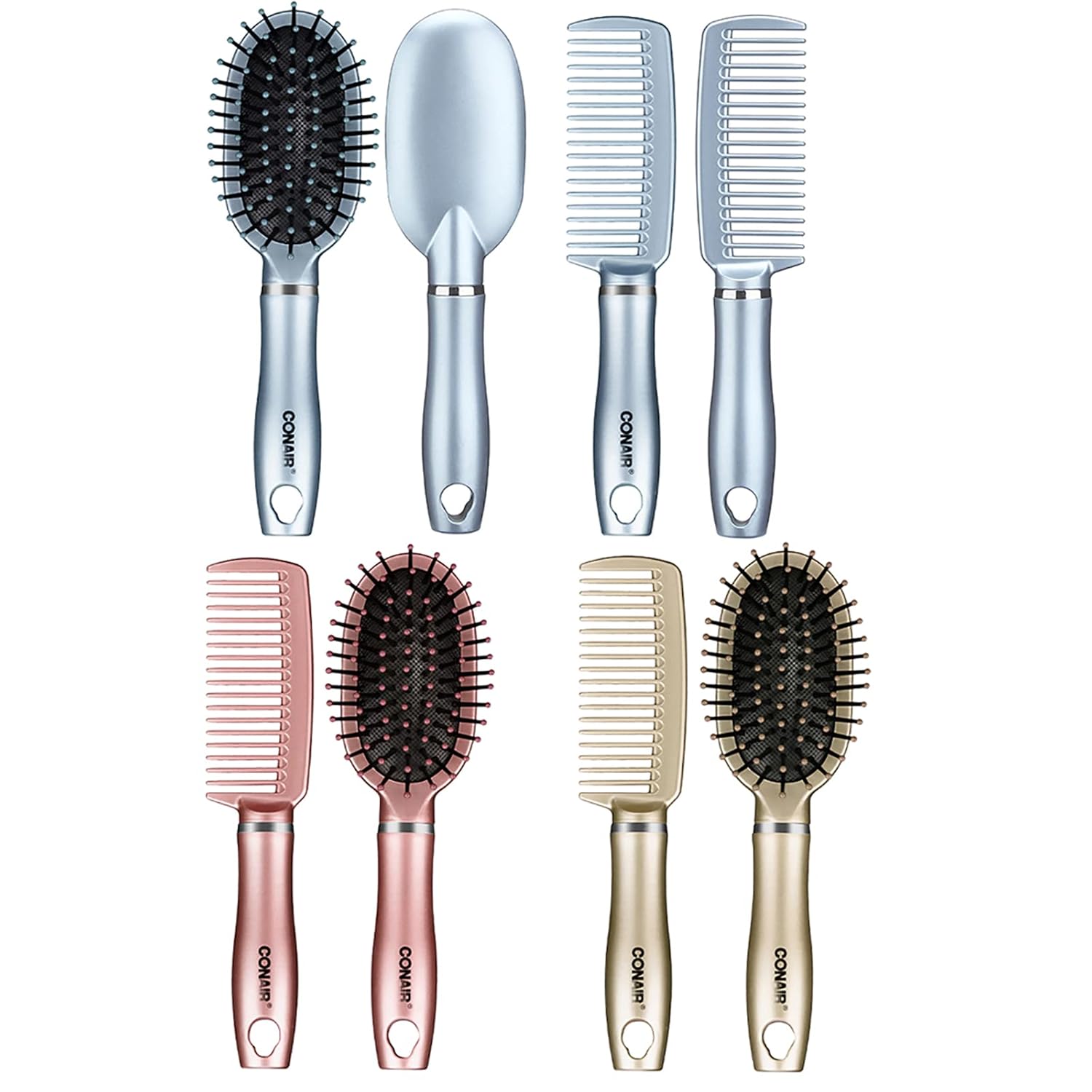 Conair Detangle & Style hair brush set - wide tooth comb and travel hair brush - Detangling Brush and Comb Set - Color at random - 2 Count-5