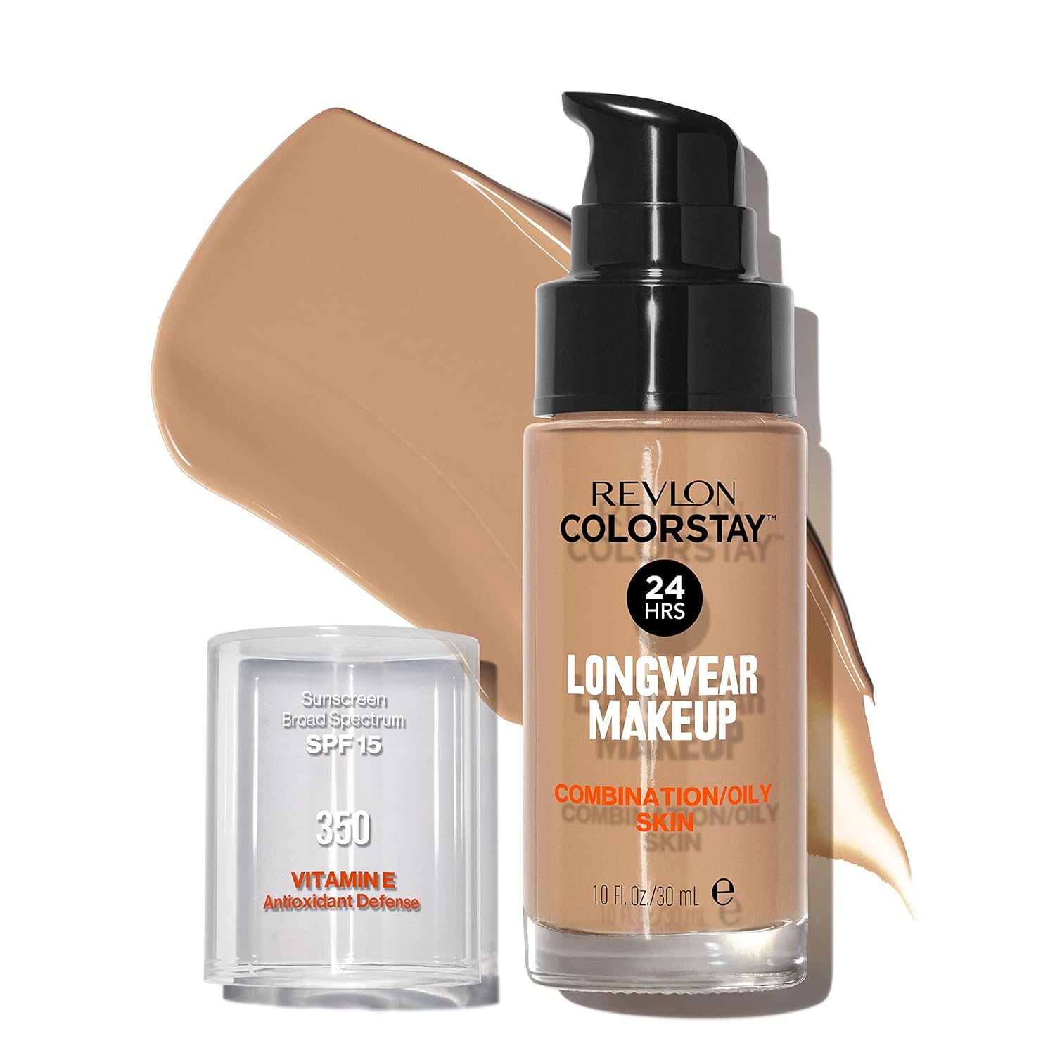 Revlon Liquid Foundation, ColorStay Face Makeup for Combination & Oily Skin, SPF 15, Medium-Full Coverage with Matte Finish, Rich Tan (350), 1.0 oz-0