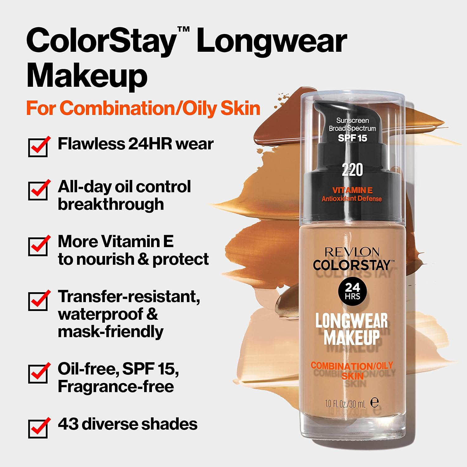 Revlon Liquid Foundation, ColorStay Face Makeup for Combination & Oily Skin, SPF 15, Medium-Full Coverage with Matte Finish, Rich Tan (350), 1.0 oz-2