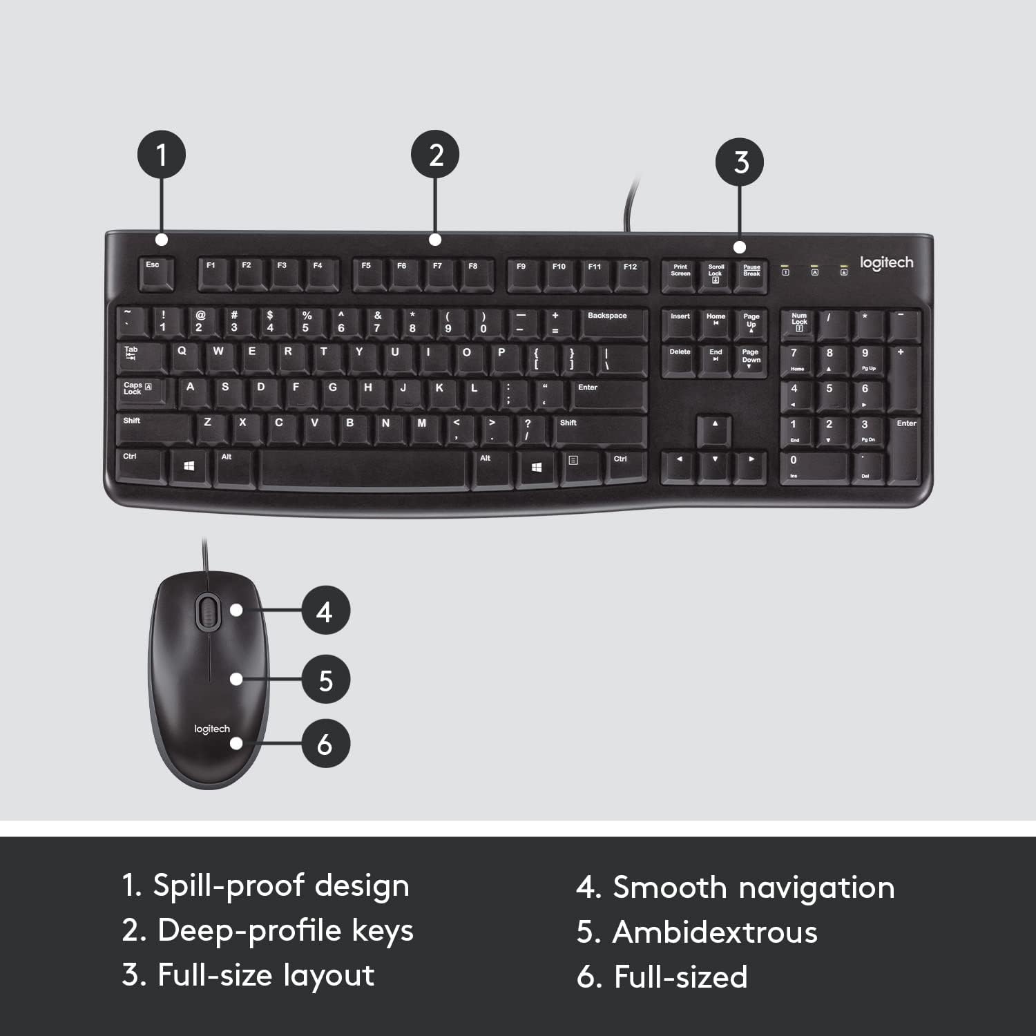 Logitech MK120 Wired Keyboard and Mouse Combo for Windows, Optical Wired Mouse, Full-Size Keyboard, USB Plug-and-Play, Compatible with PC, Laptop - Black-5