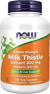 NOW Foods Supplements, Silymarin Milk Thistle Extract 300 mg with Artichoke and Dandelion, Double Strength, Supports Liver Function*, 200 Veg Capsules