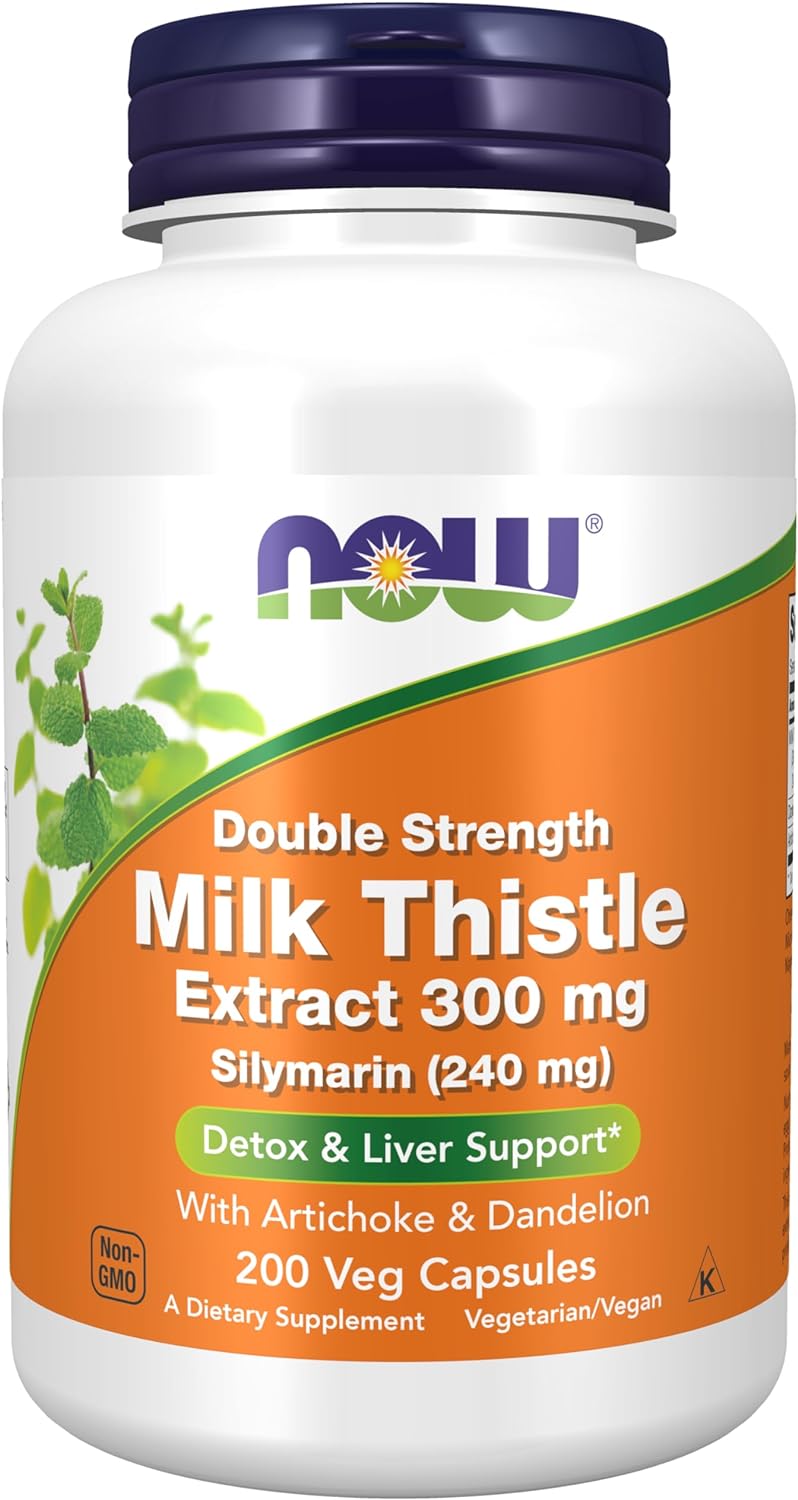 NOW Foods Supplements, Silymarin Milk Thistle Extract 300 mg with Artichoke and Dandelion, Double Strength, Supports Liver Function*, 200 Veg Capsules-0