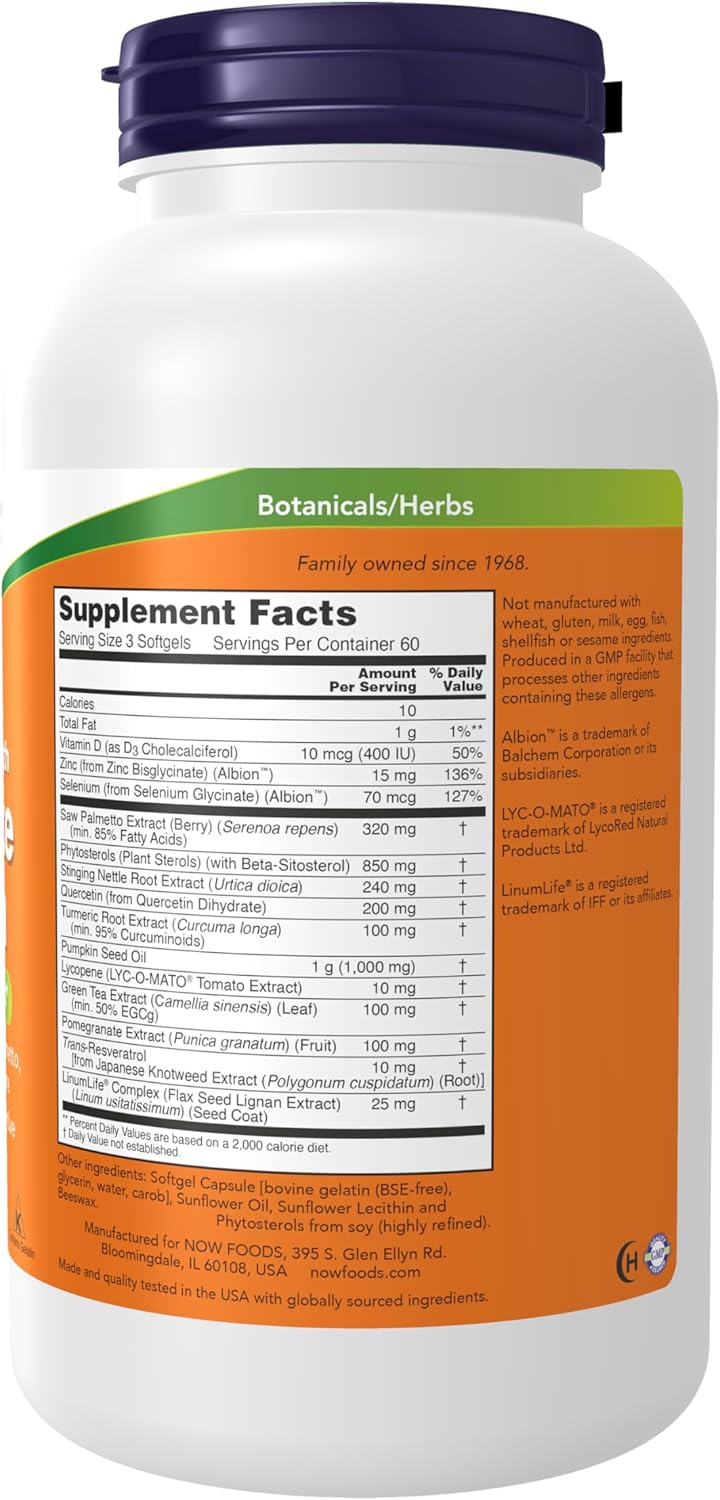 NOW Foods Supplements, Prostate Health, Clinical Strength Saw Palmetto, Beta-Sitosterol & Lycopene, 180 Softgels-1