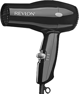 REVLON Travel Hair Dryer | Salon-Style Blowouts, Lightweight Design, 1875 Watts for Fast Drying with 2 Heat & Speed Settings for Drying and Styling Flexibility (Black)