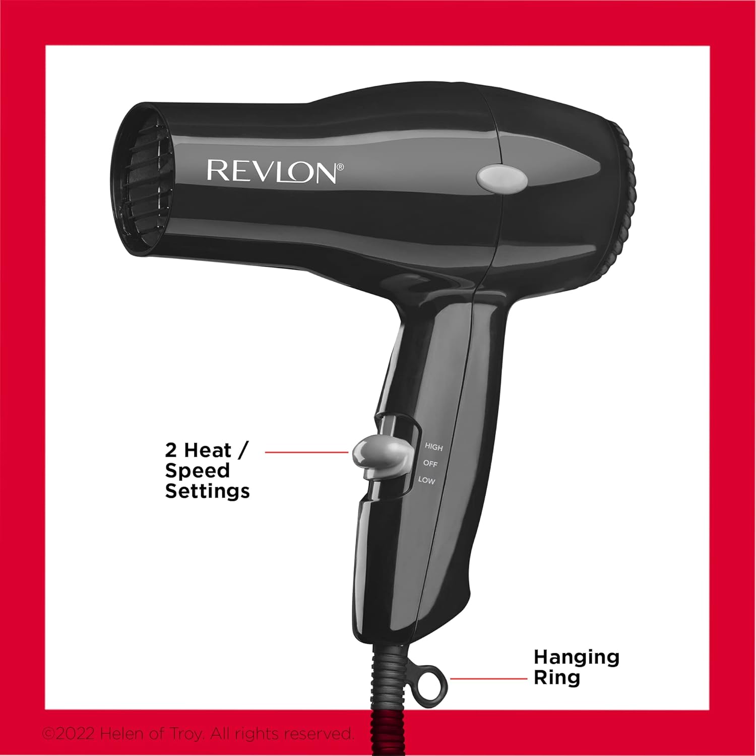 REVLON Travel Hair Dryer | Salon-Style Blowouts, Lightweight Design, 1875 Watts for Fast Drying with 2 Heat & Speed Settings for Drying and Styling Flexibility (Black)-2