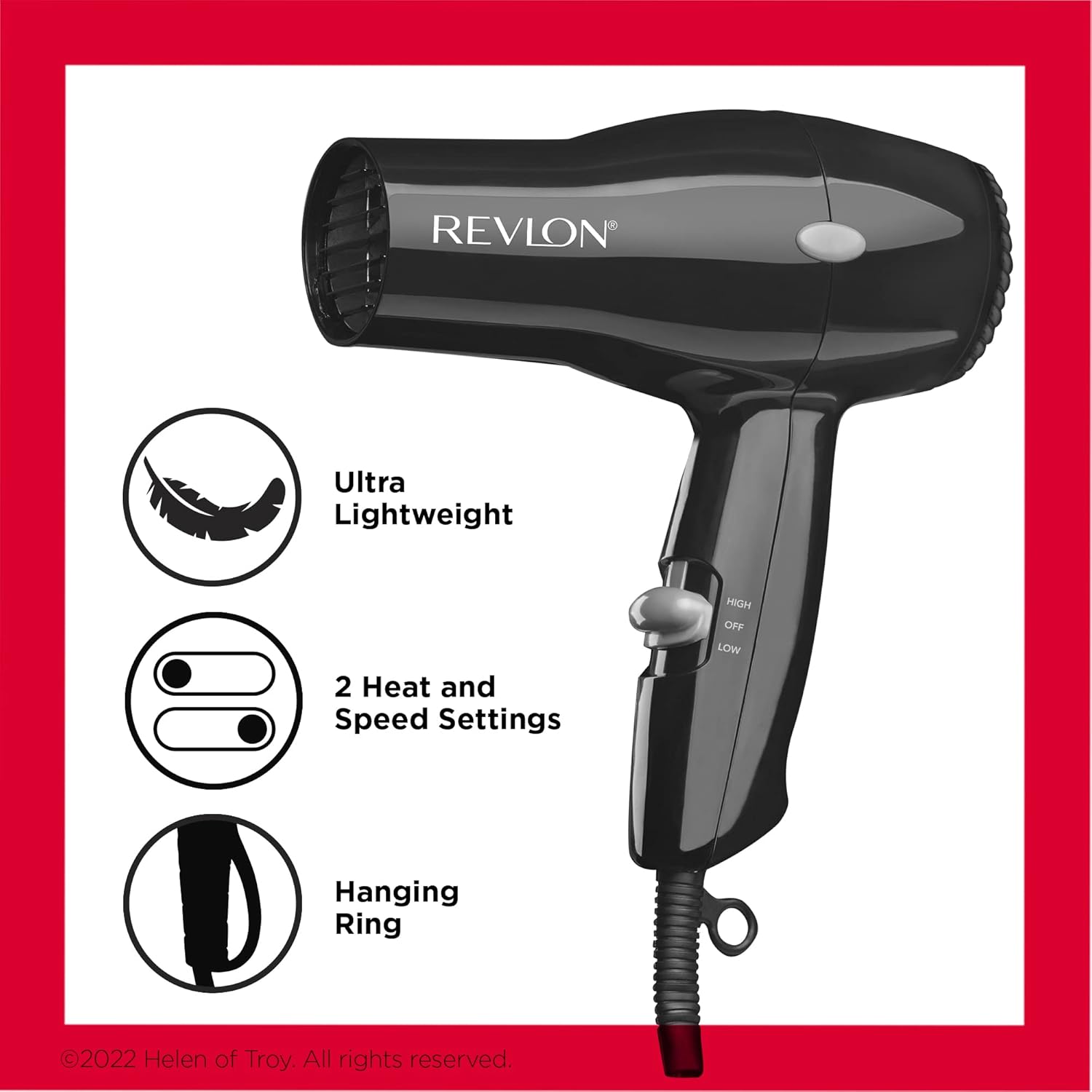 REVLON Travel Hair Dryer | Salon-Style Blowouts, Lightweight Design, 1875 Watts for Fast Drying with 2 Heat & Speed Settings for Drying and Styling Flexibility (Black)-3