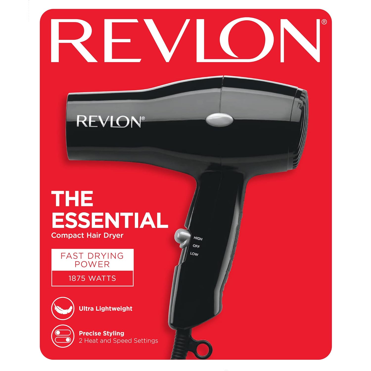 REVLON Travel Hair Dryer | Salon-Style Blowouts, Lightweight Design, 1875 Watts for Fast Drying with 2 Heat & Speed Settings for Drying and Styling Flexibility (Black)-4