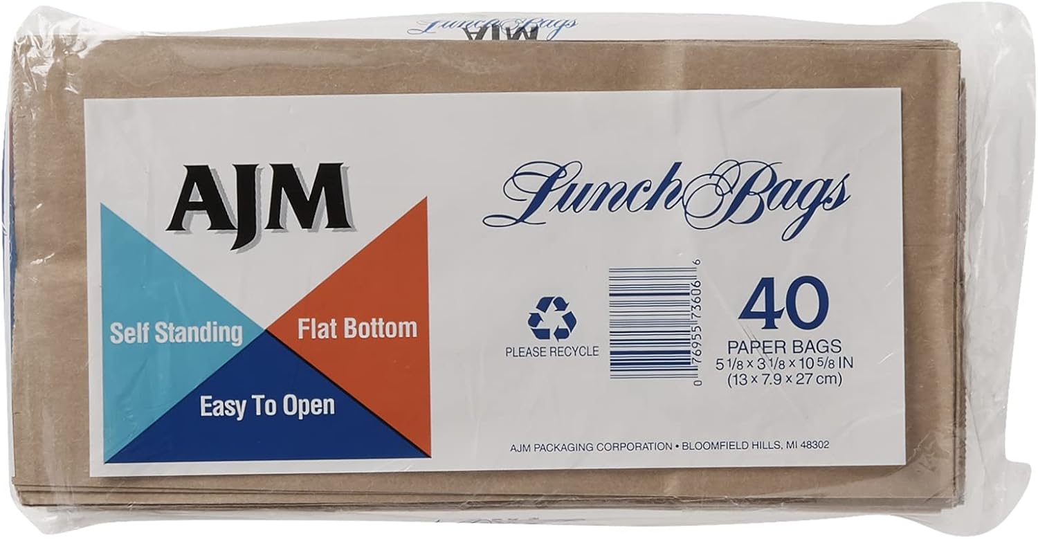 AJM Brown Paper Lunch Bags 40 Count-3