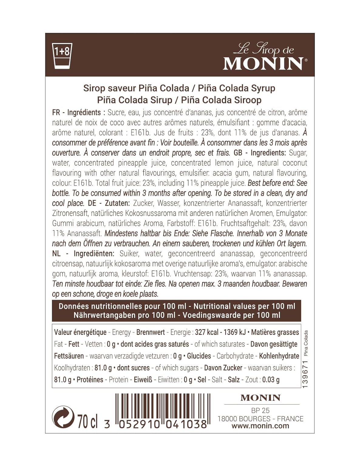 Monin Premium Pina Colada Syrup 700 ml-3