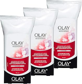 Olay Regenerist Micro-Exfoliating Wet Cleansing Cloths, Multicolor, 30 Count (Pack of 3)