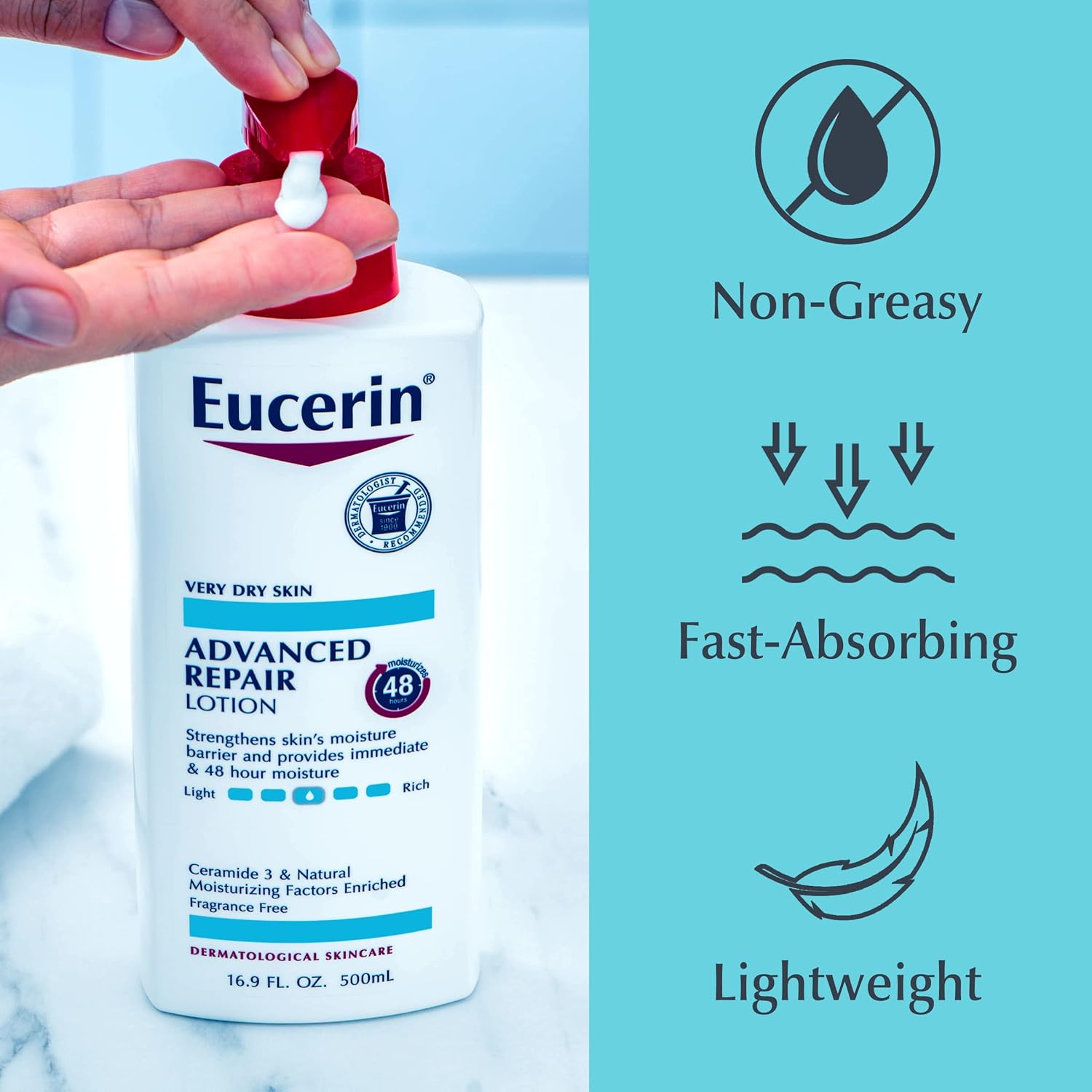 Eucerin Advanced Repair Body Lotion, Unscented Body Lotion for Dry Skin, Body Moisturizer, 16.9 Fl Oz Pump Bottle-10