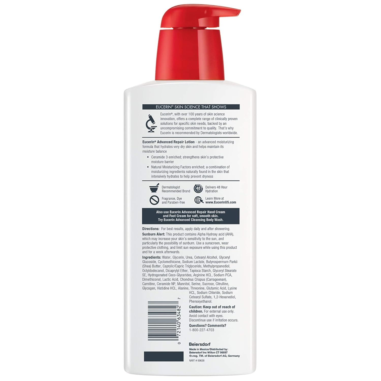 Eucerin Advanced Repair Body Lotion, Unscented Body Lotion for Dry Skin, Body Moisturizer, 16.9 Fl Oz Pump Bottle-2