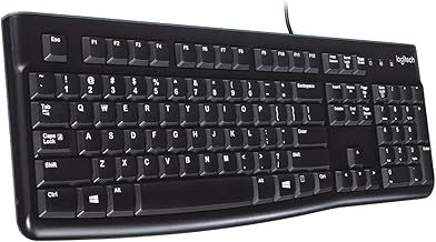 Logitech K120 Wired Keyboard for Windows, Plug and Play, Full-Size, Spill-Resistant, Curved Space Bar, Compatible with PC, Laptop - Black