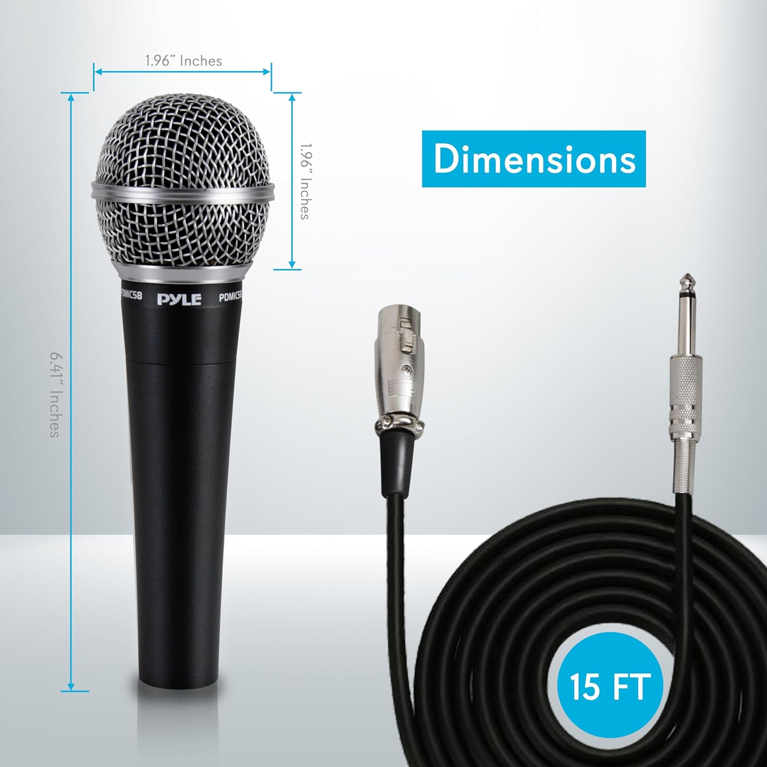 Pyle Handheld Microphone Dynamic Moving Coil Cardioid Unidirectional Includes 15ft XLR Audio Cable to 1/4'' Audio Connection (PDMIC58)-1