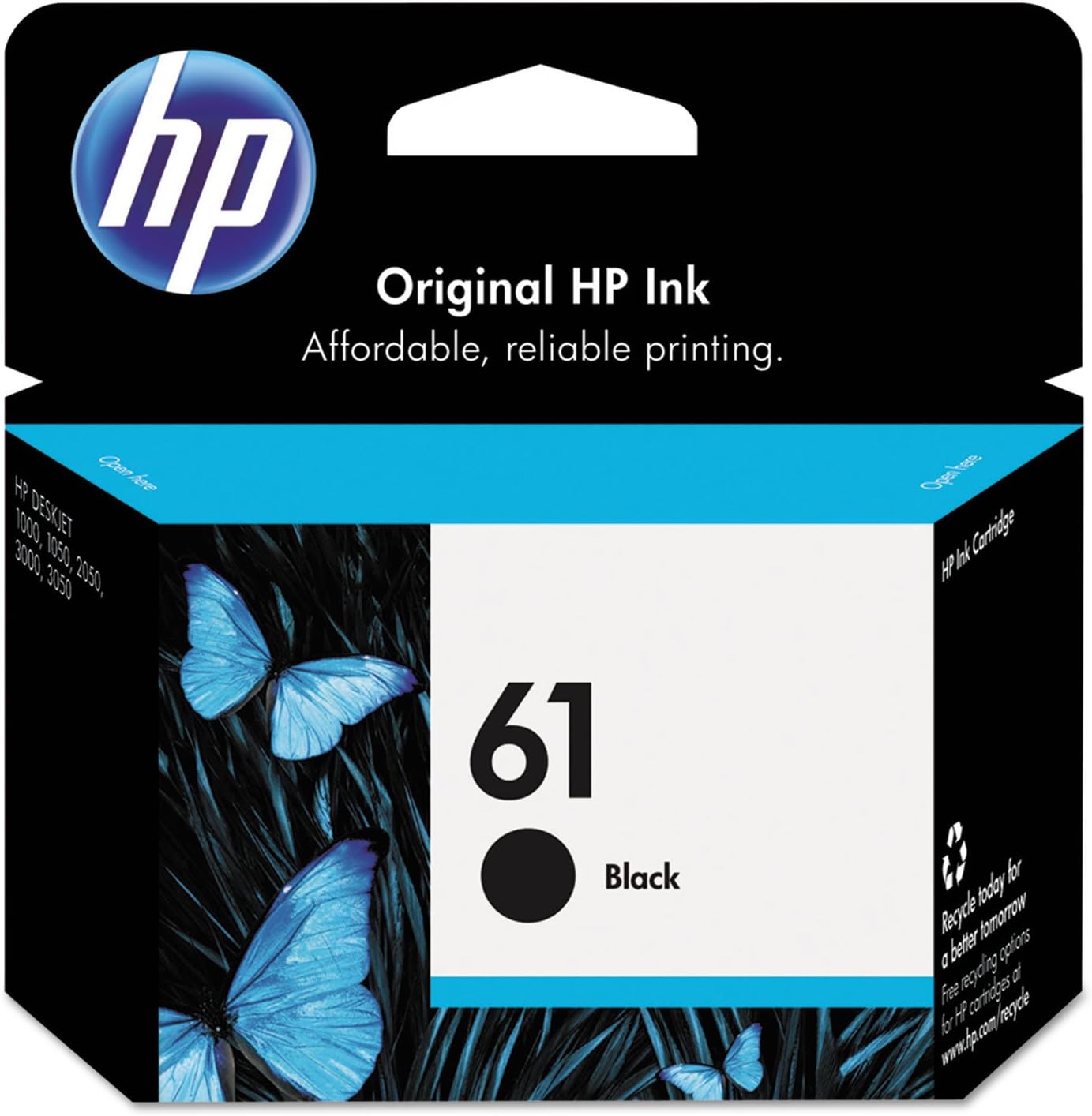 HP 61 Black Ink Cartridge | Works with DeskJet 1000, 1010, 1050, 1510, 2050, 2510, 2540, 3000, 3050, 3510; ENVY 4500, 5530; OfficeJet 2620, 4630 Series | Eligible for Instant Ink | CH561WN-0