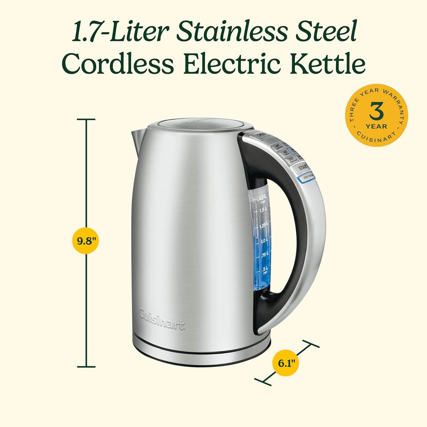 Cuisinart 1.7-Liter Stainless Steel Cordless Electric Kettle with 6 Preset Temperatures-5