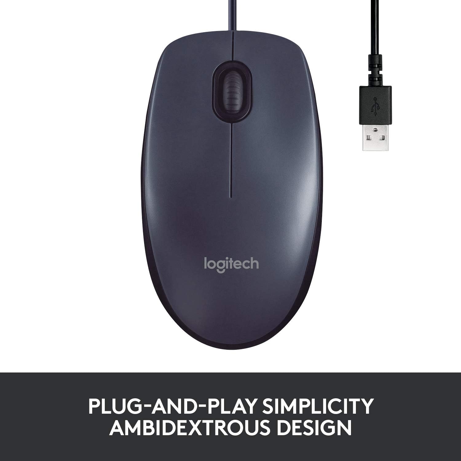 Logitech B100 Corded Mouse, Wired USB Mouse for Computers and Laptops, Right or Left Hand Use - Black-2