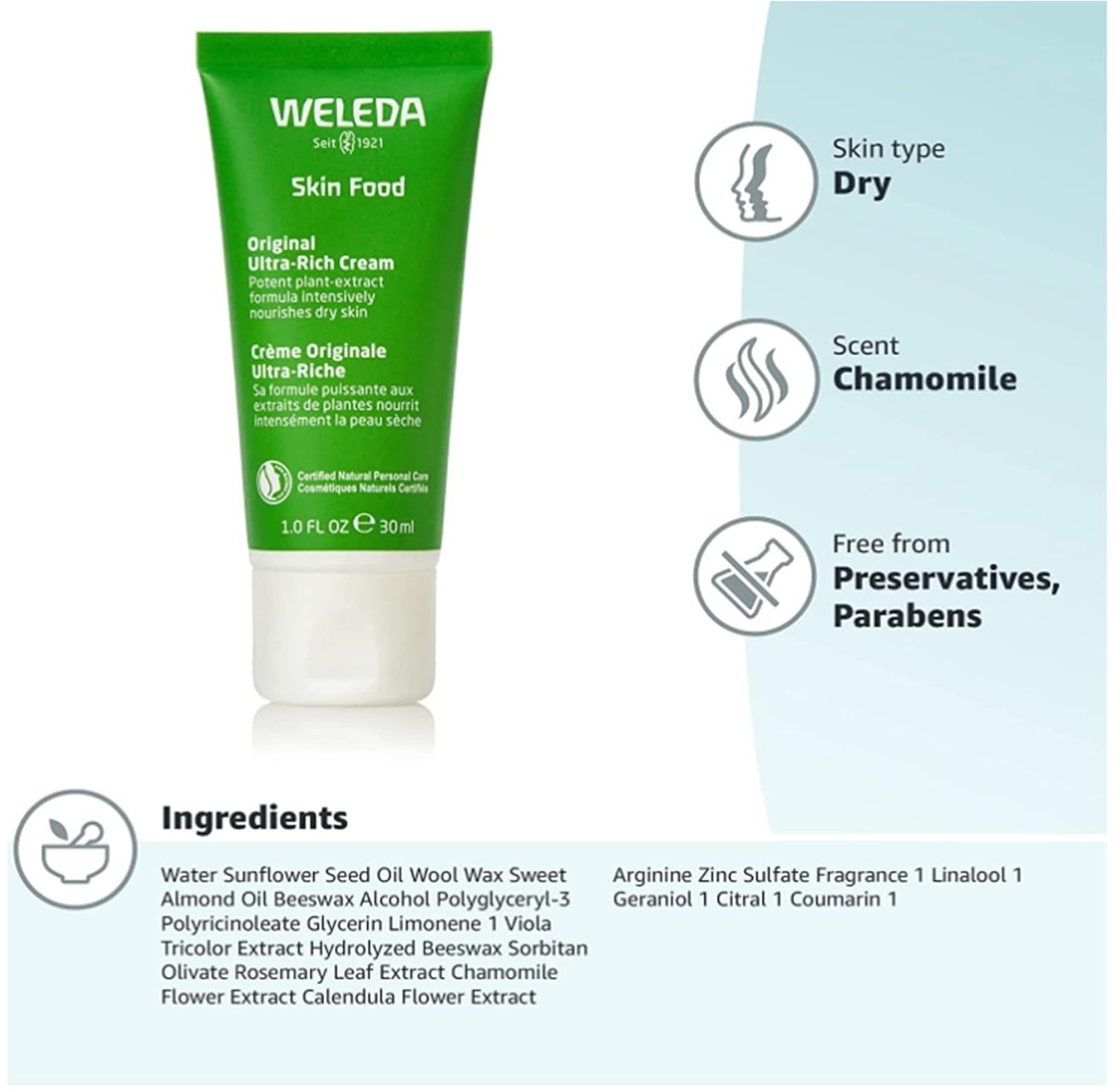 Weleda Skin Food Original Ultra-Rich Body Cream, 1 Fluid Ounce, Plant Rich Moisturizer with Pansy, Chamomile and Calendula-4