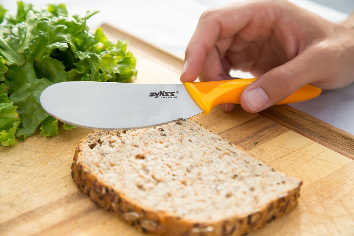 Zyliss Sandwich Knife & Condiment Spreader - Sandwich Spreader Knife for Butter, Cream Cheese, & Jellies - Ergonomic Stainless Steel Spreading Knife - Butter Spreader Knife for Bagels & Toast - Orange-1