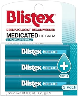 Blistex Medicated Lip Balm, 0.15 Ounce, 3 Count (Pack of 1) Prevent Dryness & Chapping, SPF 15 Sun Protection, Seals in Moisture, Hydrating Lip Balm, Easy Glide Formula for Full Coverage