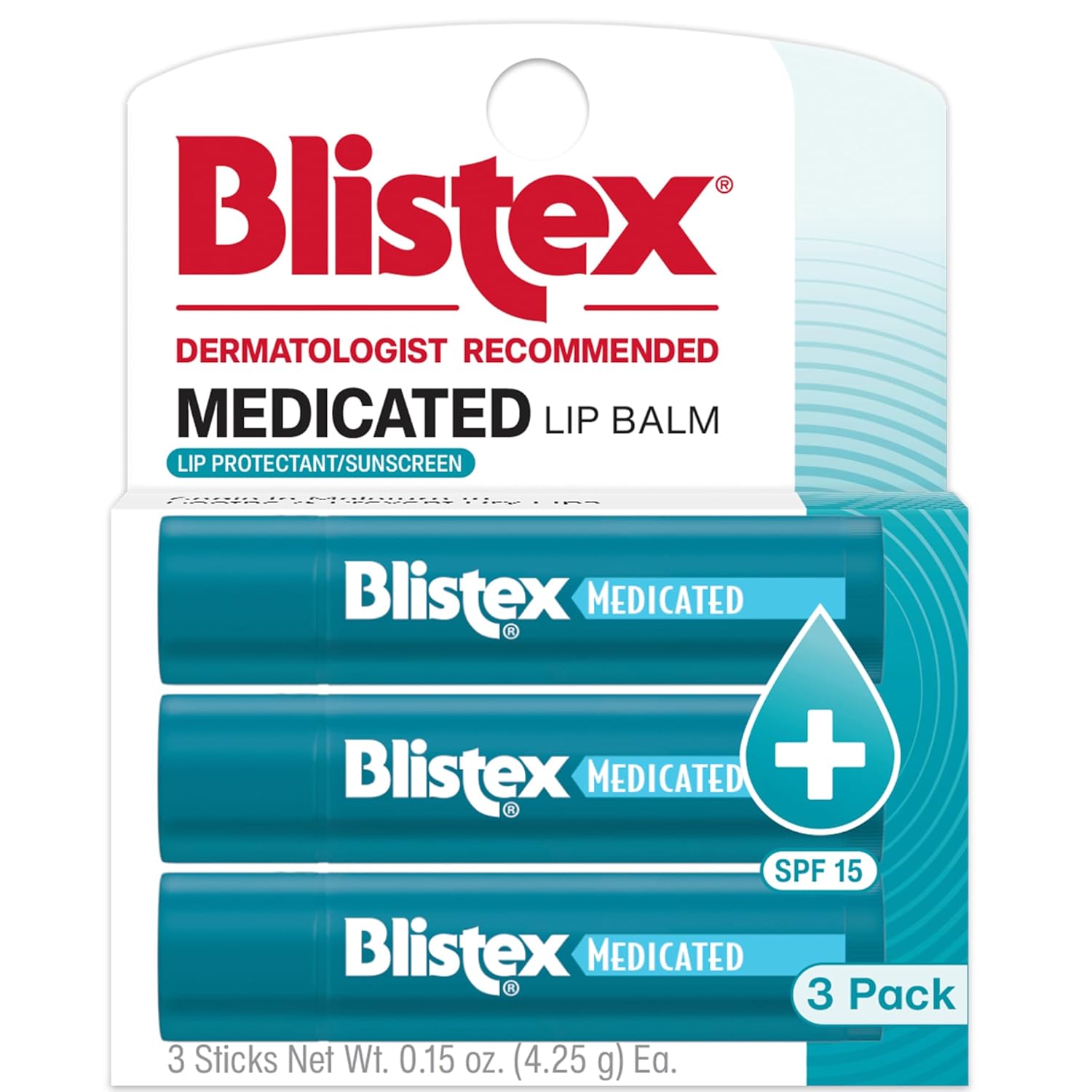 Blistex Medicated Lip Balm, 0.15 Ounce, 3 Count (Pack of 1) Prevent Dryness & Chapping, SPF 15 Sun Protection, Seals in Moisture, Hydrating Lip Balm, Easy Glide Formula for Full Coverage-0