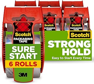 Scotch Sure Start Packing Tape, Clear, Quiet Unwind and Easy Start, Moving Supplies, 1.88 in. x 22.2 yd., 6 Tape Rolls with Dispensers