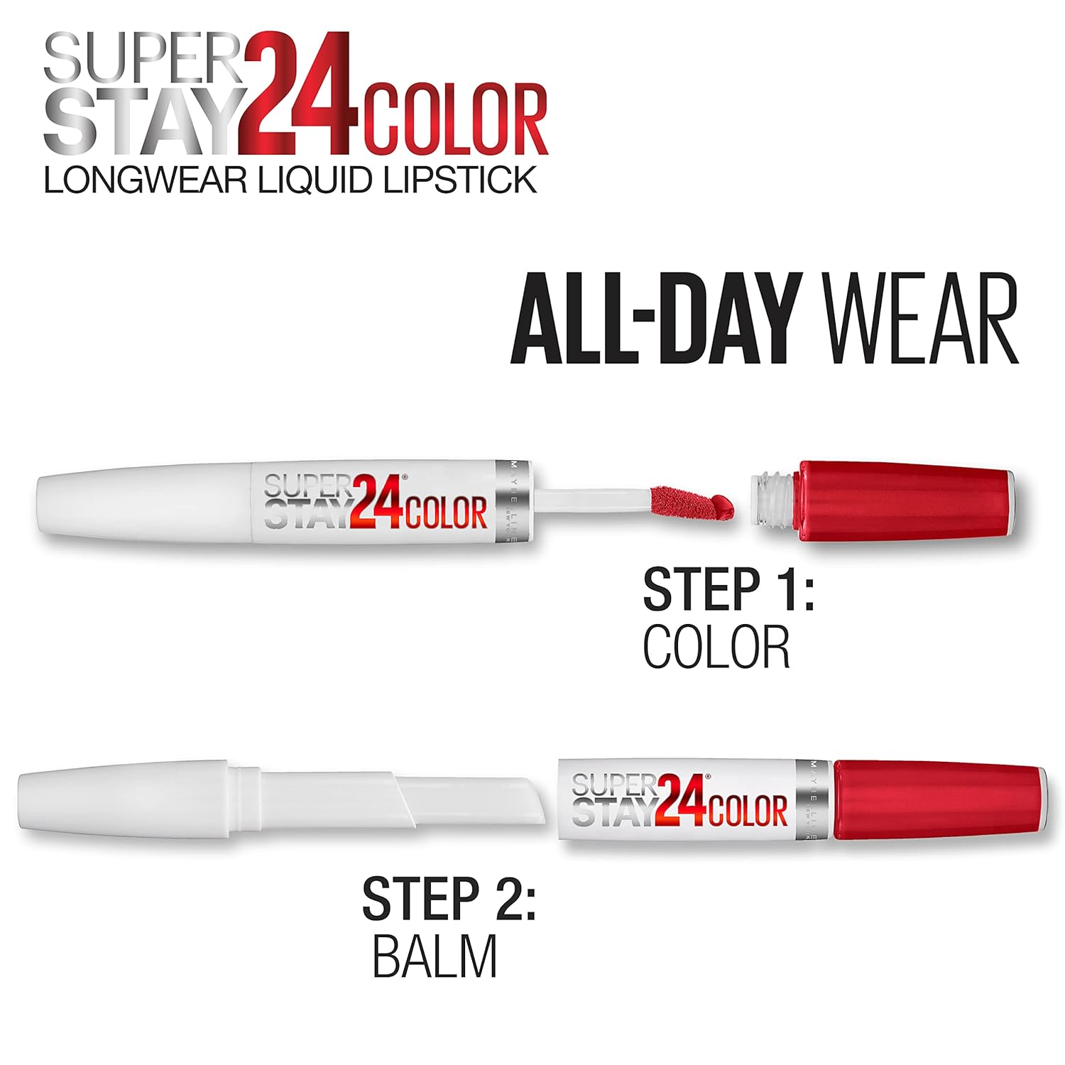 Maybelline Super Stay 24, 2-Step Liquid Lipstick Makeup, Long Lasting Highly Pigmented Color with Moisturizing Balm, Keep It Red, Red, 1 Count-5