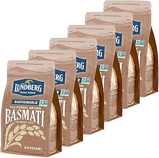 Lundberg Basmati Rice, Long Grain Brown Rice - Non-Sticky, Fluffy Aromatic Rice, Sustainably Grown in California, Pantry Staples, 32 Oz (Pack of 6)