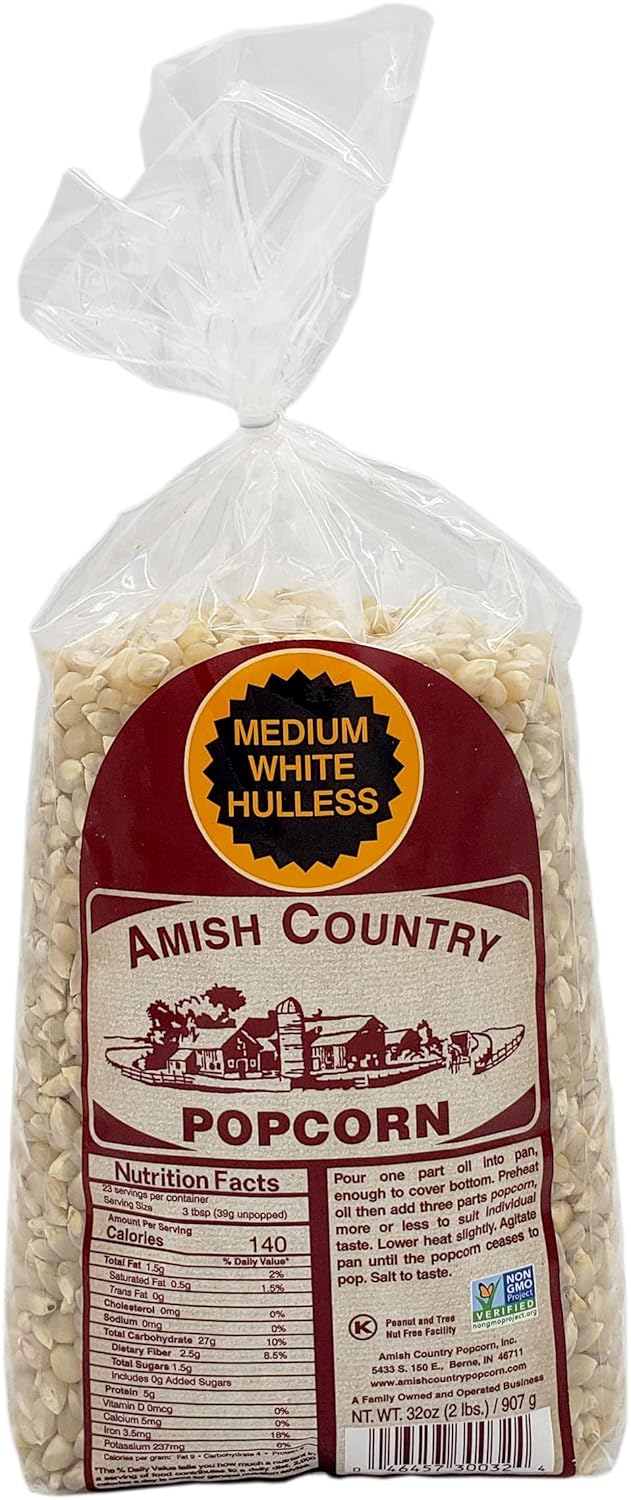 Amish Country Popcorn | 2 Lb Medium White Popcorn | Old Fashioned, Non-GMO and Gluten Free (2lb Bags)-0