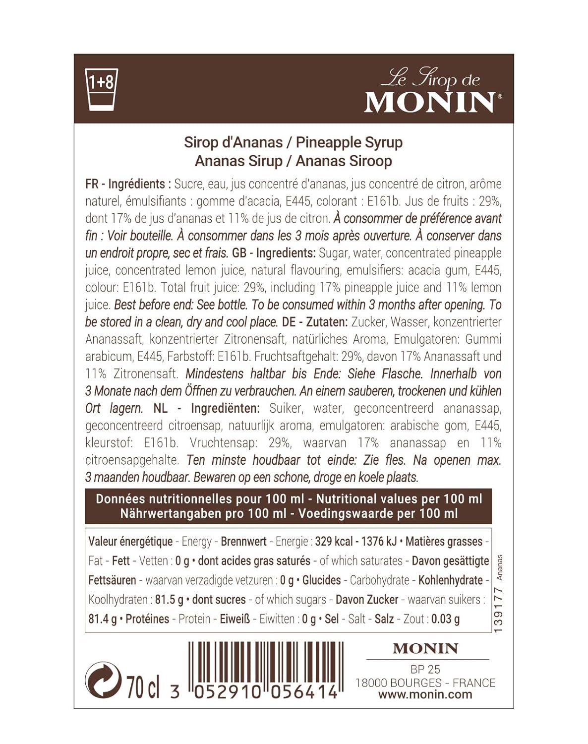 Monin - Ananas/Pineapple Syrup - 700ml-4