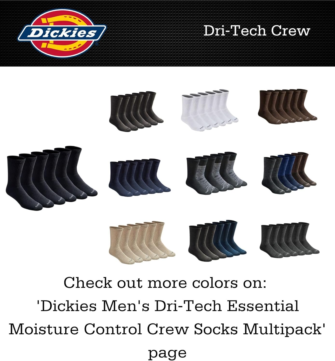 Dickies Men's Dri-Tech Moisture Control Crew Socks, Available in M-XXL (6, 12, 18 Pairs)-3