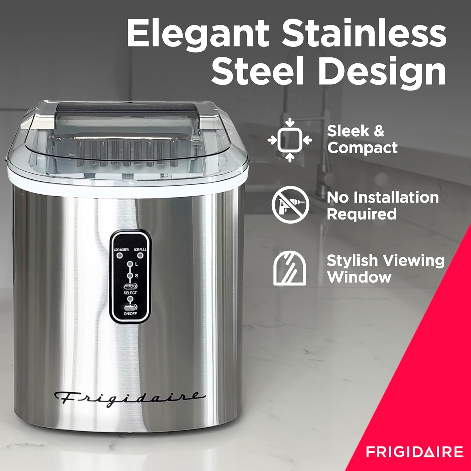 Frigidaire EFIC103-AMZ-SC Counter Top Maker with Over-Sized Ice Bucket, Stainless Steel, Self Cleaning Function, Heavy Duty, Stainless-8