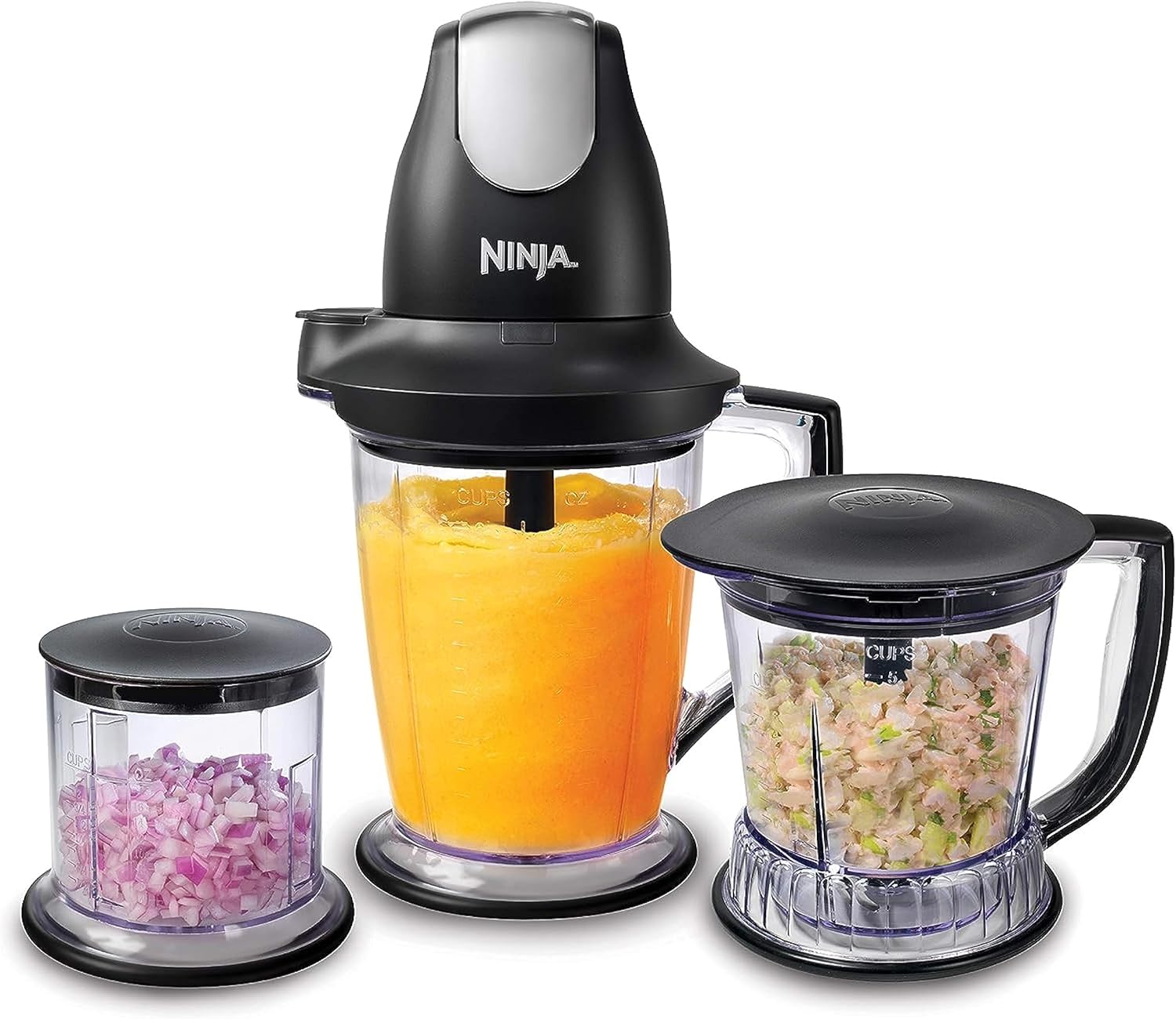 Ninja QB1004 Blender/Food Processor with 450-Watt Base, 48oz Pitcher, 16oz Chopper Bowl, and 40oz Processor Bowl for Shakes, Smoothies, and Meal Prep,Black-0