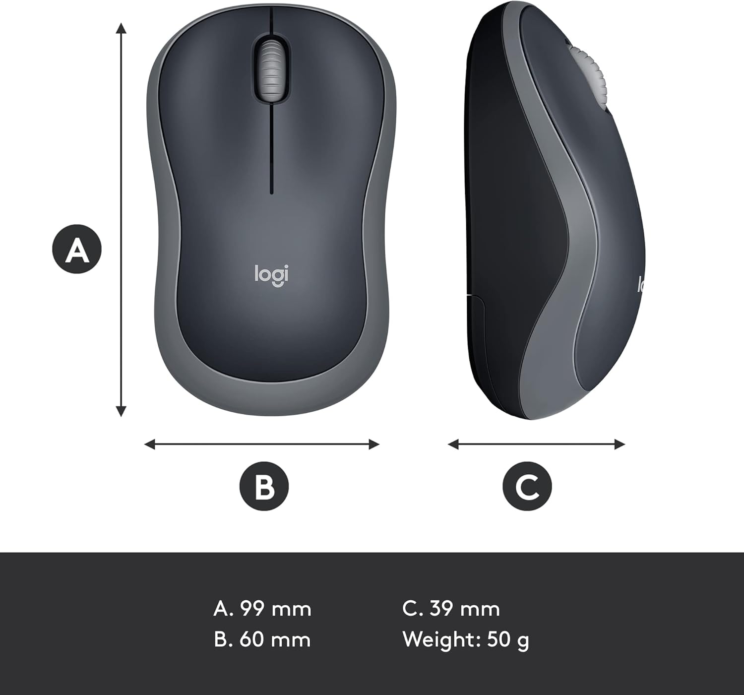 Logitech M185 Wireless Mouse, 2.4GHz with USB Mini Receiver, 12-Month Battery Life, 1000 DPI Optical Tracking, Ambidextrous PC/Mac/Laptop - Swift Gray-8