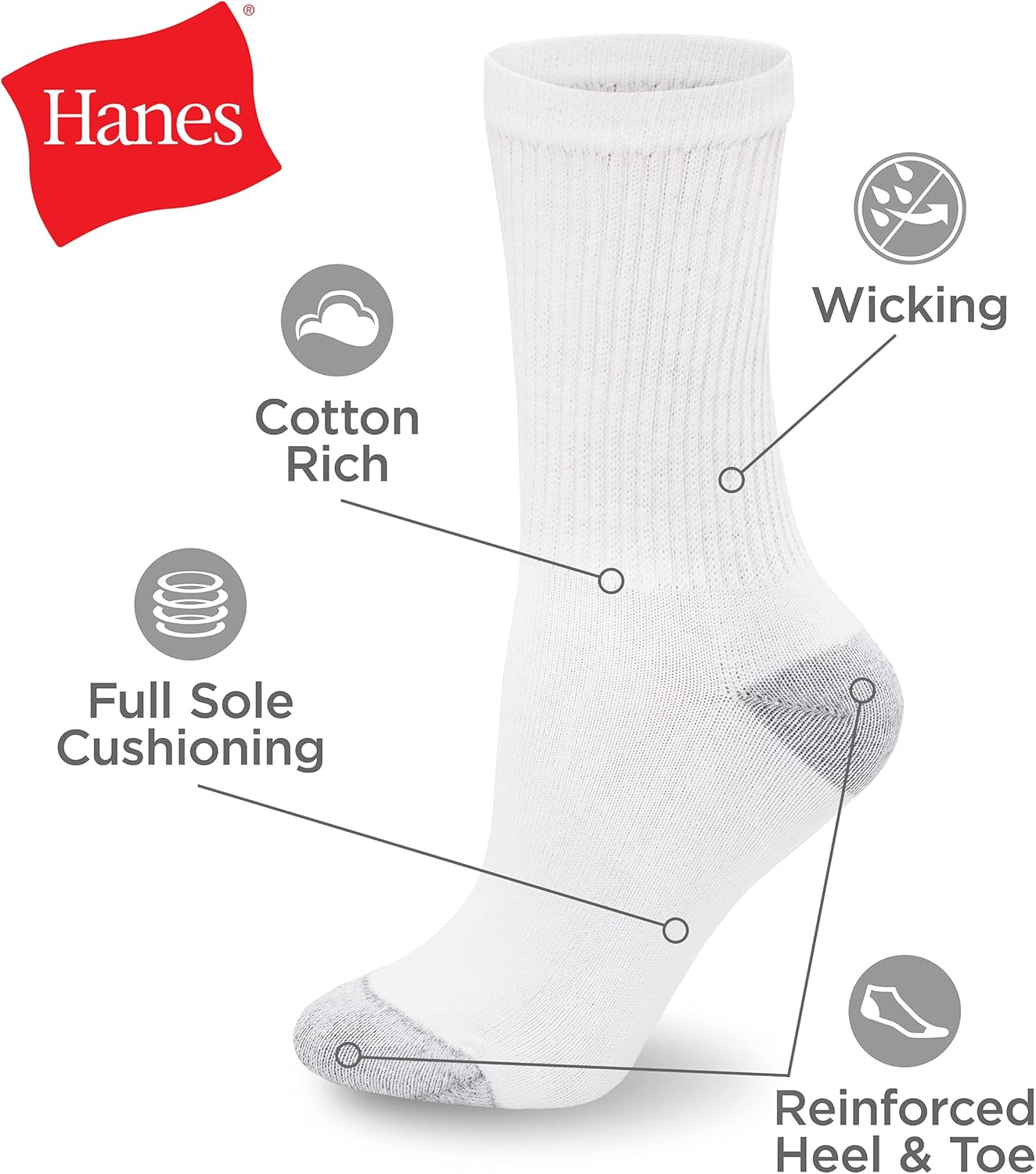 Hanes womens Value, Crew Soft Moisture-wicking Socks, Available in 10 and 14-packs-1