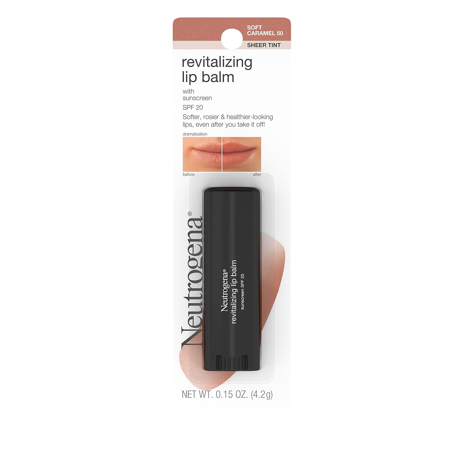 Neutrogena Revitalizing and Moisturizing Tinted Lip Balm with Sun Protective Broad Spectrum SPF 20 Sunscreen, Lip Soothing Balm with a Sheer Tint in Color Soft Caramel 50,.15 oz-0