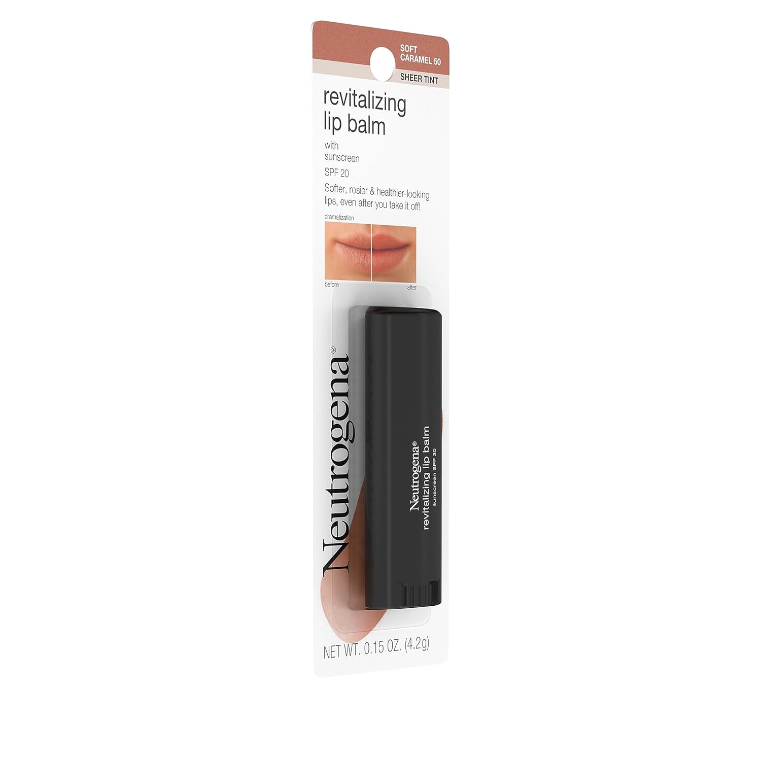 Neutrogena Revitalizing and Moisturizing Tinted Lip Balm with Sun Protective Broad Spectrum SPF 20 Sunscreen, Lip Soothing Balm with a Sheer Tint in Color Soft Caramel 50,.15 oz-2