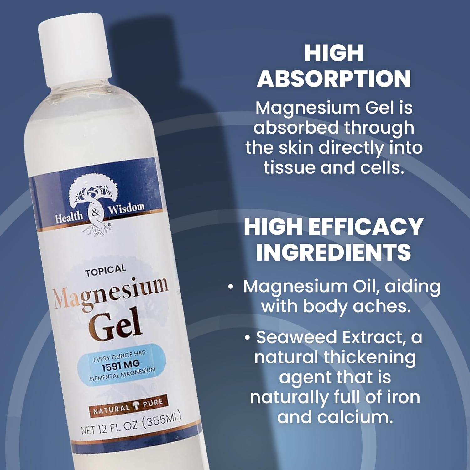 Health and Wisdom Topical Magnesium Gel with Seaweed Extract - Magnesium Gel Topical for Muscles, Magnesium Topical Gel, Gel Magnesium, All Natural Magnesium Gel, Magnesium Chloride Gel - 12 Fl Oz-2