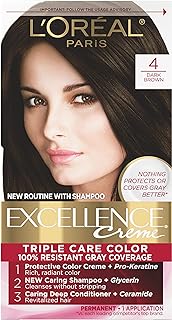 L'Oreal Paris Excellence Creme Permanent Hair Color, 4 Dark Brown, 100 percent Gray Coverage Hair Dye, Pack of 1