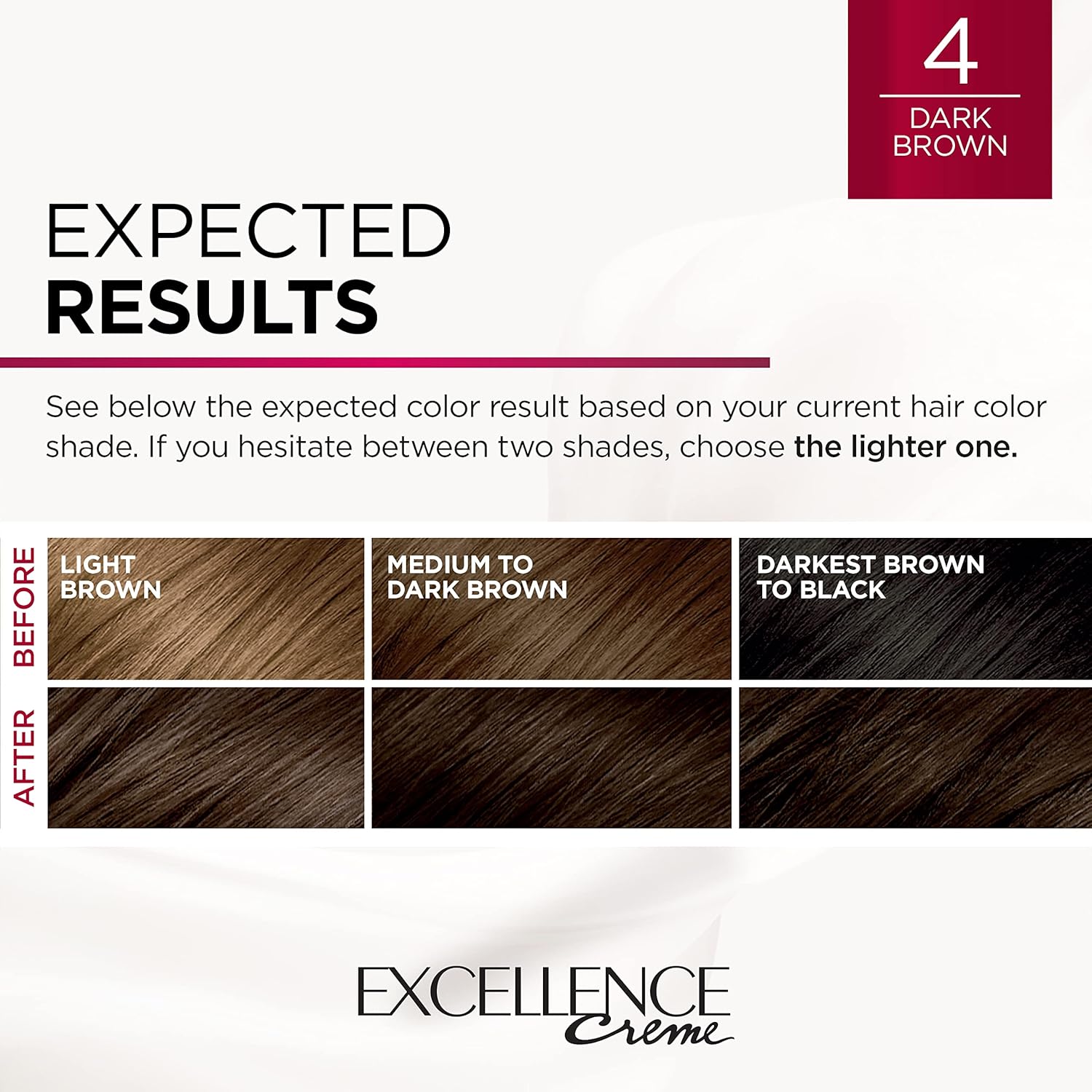 L'Oreal Paris Excellence Creme Permanent Hair Color, 4 Dark Brown, 100 percent Gray Coverage Hair Dye, Pack of 1-6