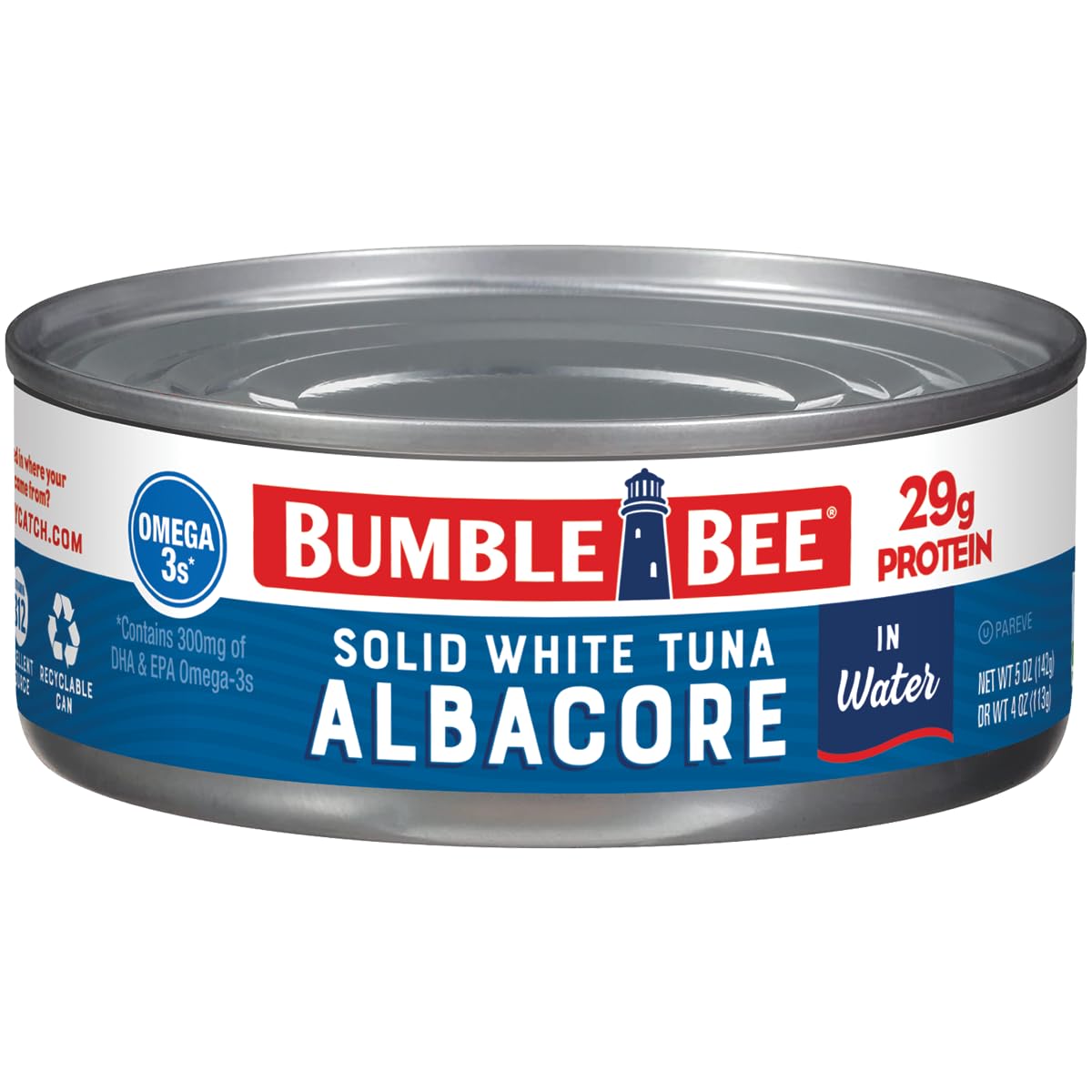 Bumble Bee Solid White Albacore Tuna in Water, 5 oz Can (Pack of 4) - Wild Caught Tuna - 29g Protein per Serving, High in Omega-3s - Non-GMO Project Verified, Gluten Free, Kosher-3