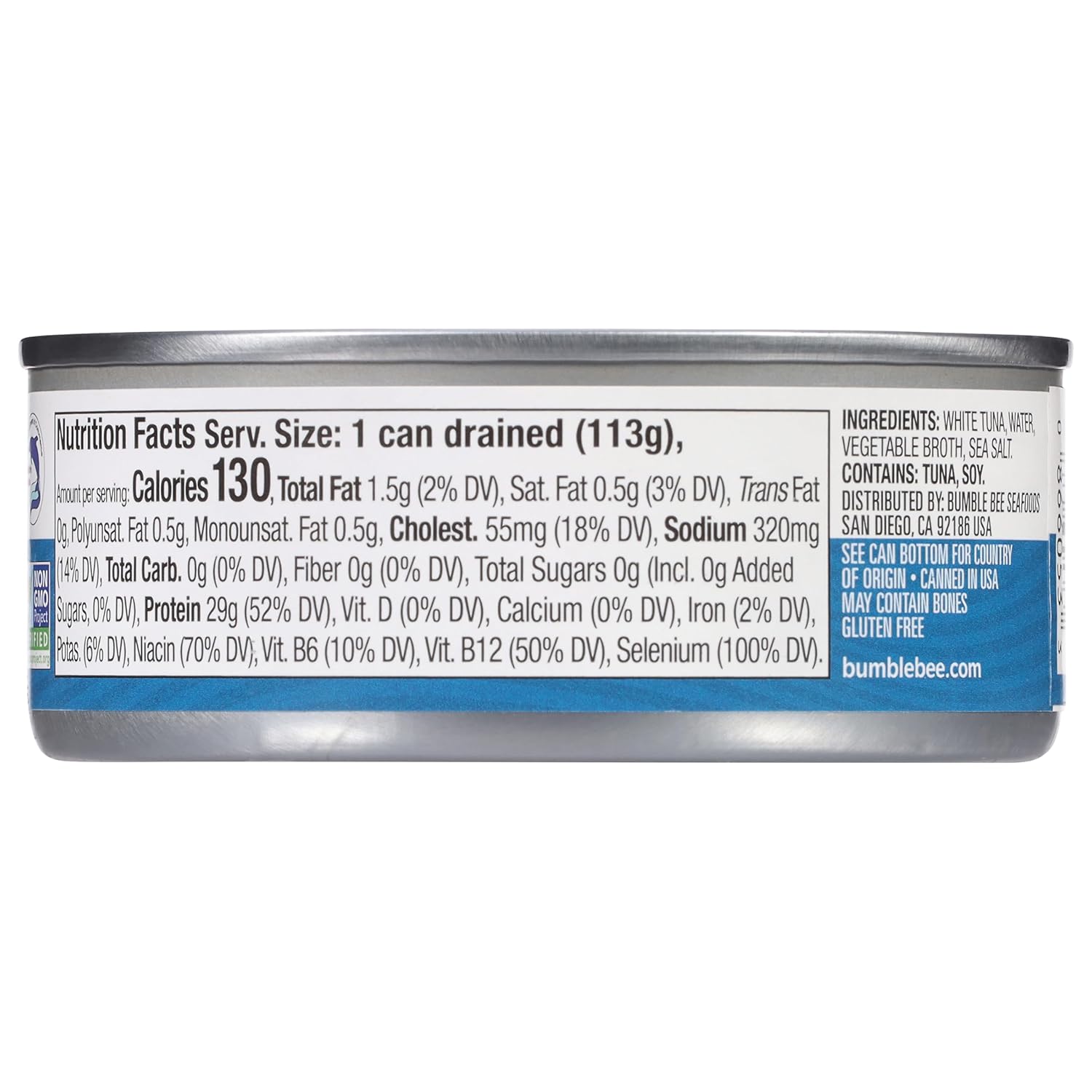 Bumble Bee Solid White Albacore Tuna in Water, 5 oz Can (Pack of 4) - Wild Caught Tuna - 29g Protein per Serving, High in Omega-3s - Non-GMO Project Verified, Gluten Free, Kosher-4