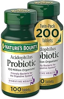 Nature's Bounty Acidophilus Probiotic, Daily Probiotic Supplement, Supports Digestive Health, Twin Pack, 100 Count (Pack of 2)