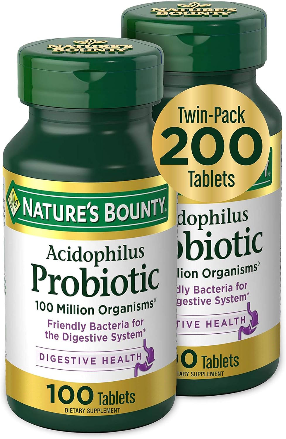 Nature's Bounty Acidophilus Probiotic, Daily Probiotic Supplement, Supports Digestive Health, Twin Pack, 100 Count (Pack of 2)-0