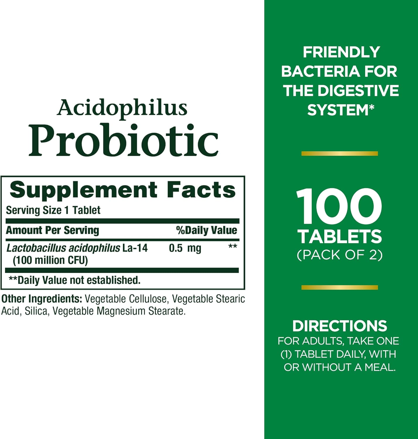 Nature's Bounty Acidophilus Probiotic, Daily Probiotic Supplement, Supports Digestive Health, Twin Pack, 100 Count (Pack of 2)-1