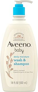 Aveeno Baby Daily Moisture Gentle Body Wash & Shampoo with Oat Extract, 2-in-1 Baby Bath Wash & Hair Shampoo, Tear- & Paraben-Free for Hair & Sensitive Skin, Lightly Scented, 18 fl. oz